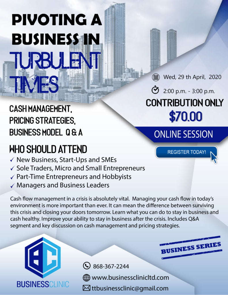 Flyer for Pivoting a business in turbulent times - online business session